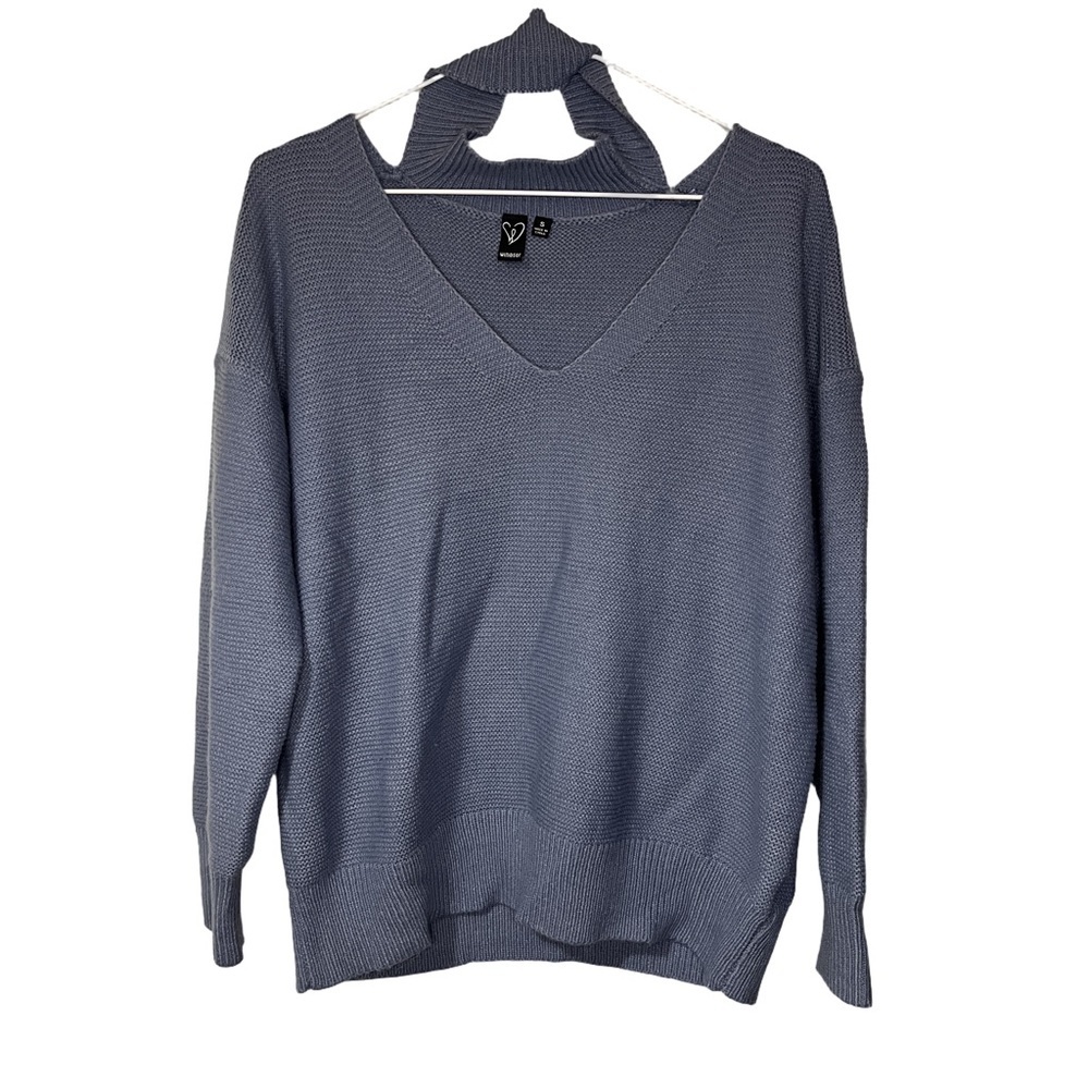 Windsor Blue Waffle Knit V Neck Sweater S Oversized Open Cutout Back Slouchy